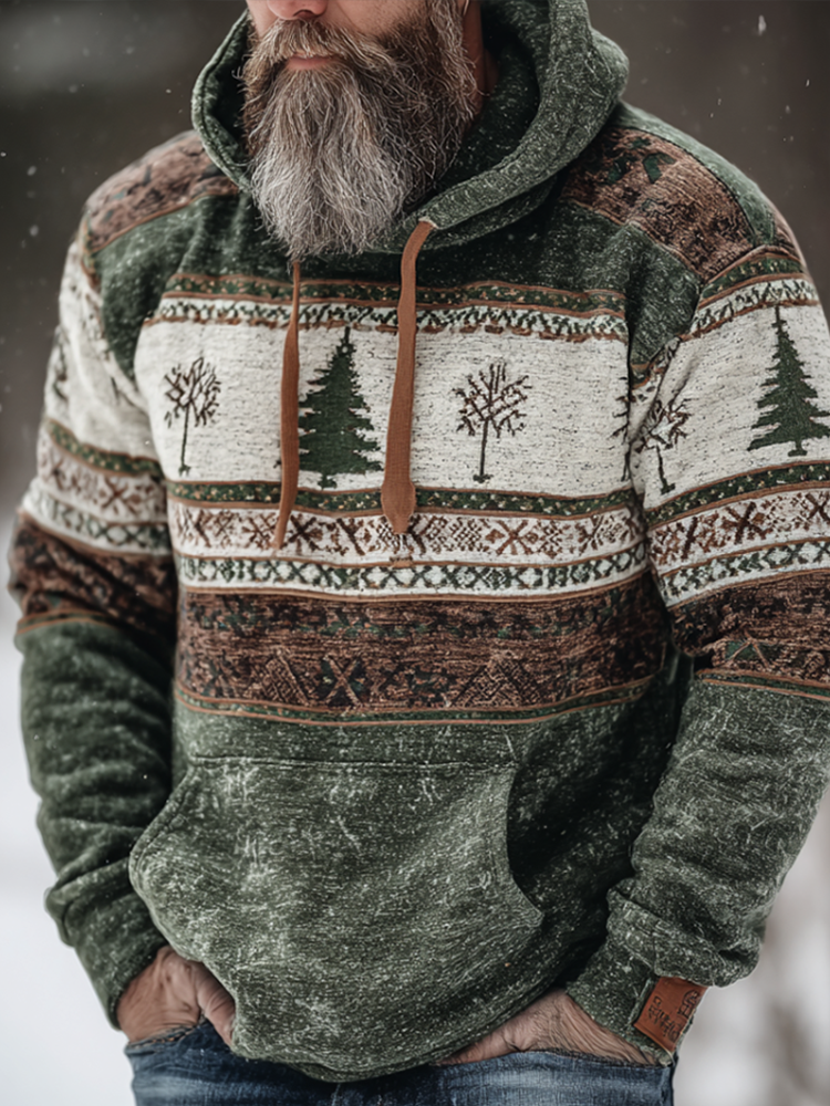 Men's Retro Christmas Print Hooded Sweatshirt