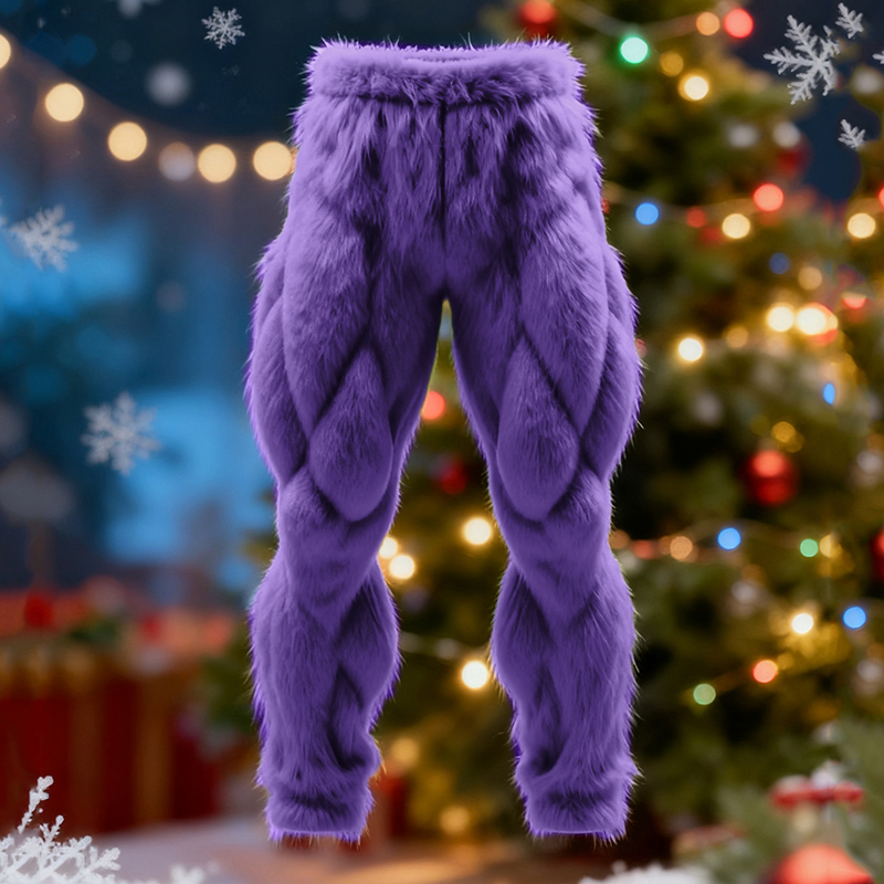 Men's Santa Claus Cosplay Plush Casual Pants