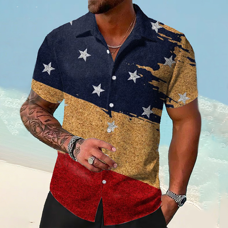 Men's Independence Day Flag Print Casual Shirt