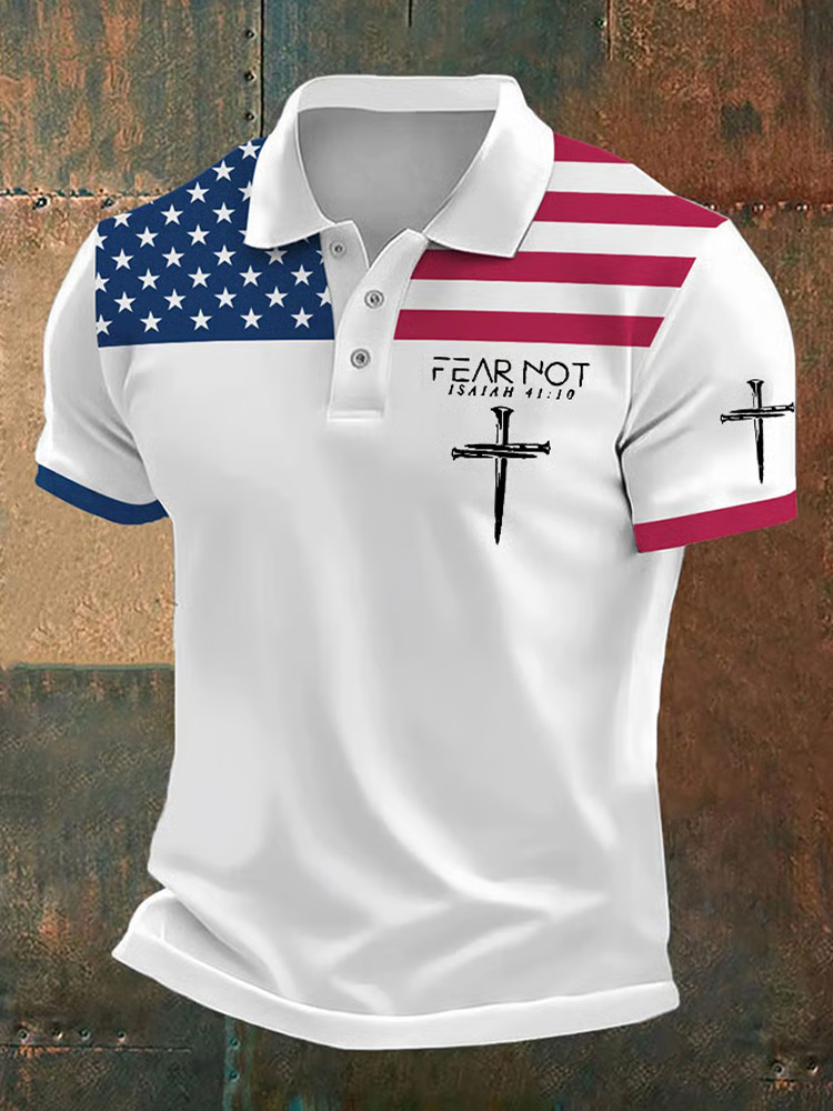 Men's Vintage Fear Not Printed Polo Shirt