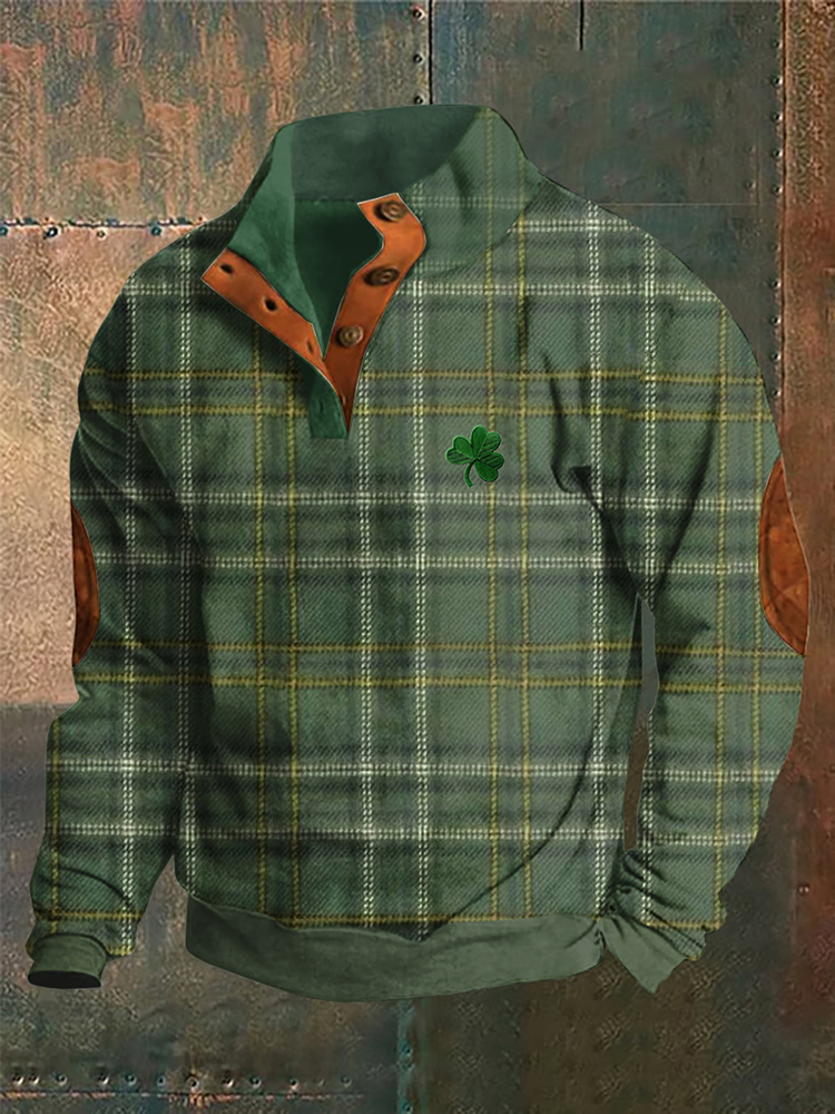 Vintage Ireland Plaid Embroidery Graphic Print Casual Sweater