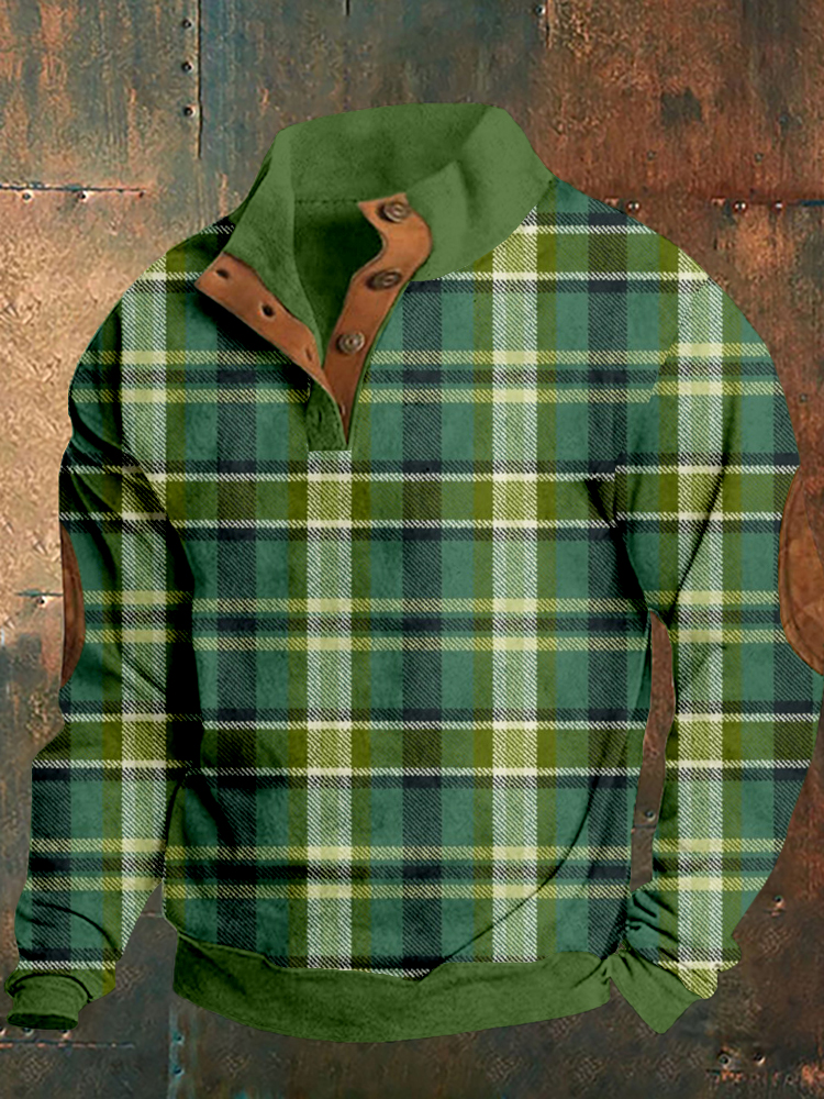 Men's Celtic Green Plaid Buttoned Comfy Sweatshirt