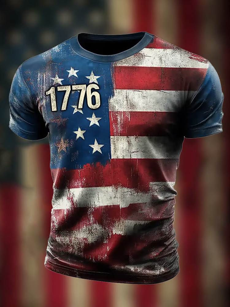 Men's Vintage American Flag 1776 Print T-shirt