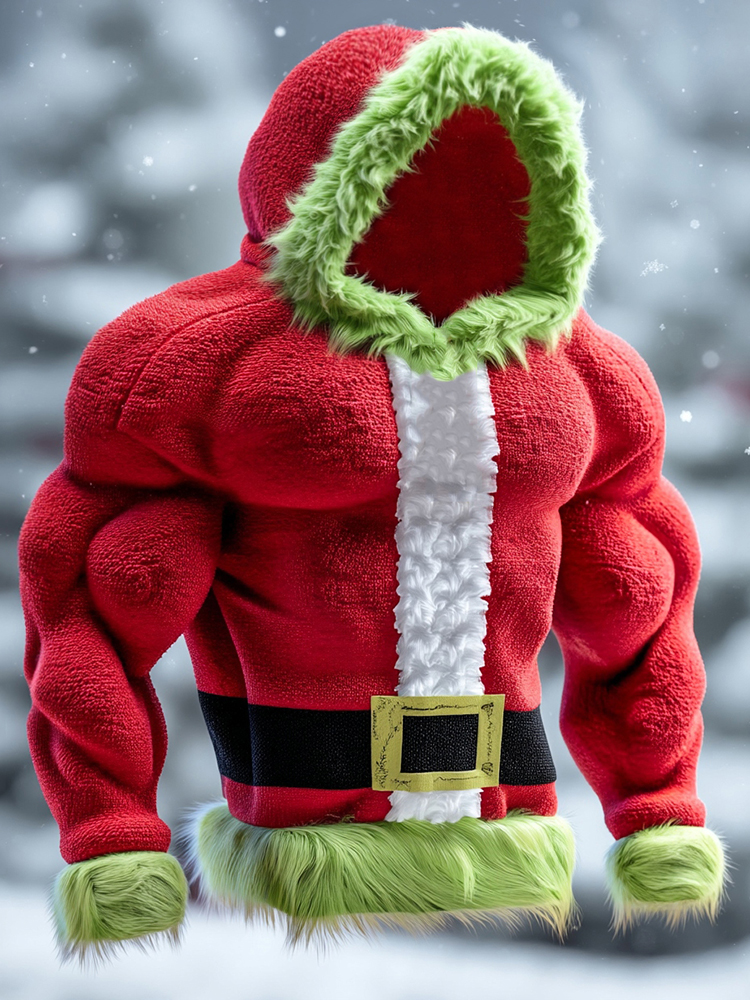 Men's Santa Claus Color Block Cosplay Plush Hoodie