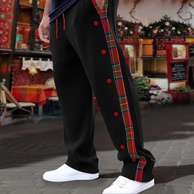 Christmas Plaid Casual Print Contrast Sweatpants