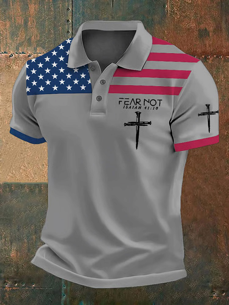 Men's Vintage Fear Not Printed Polo Shirt