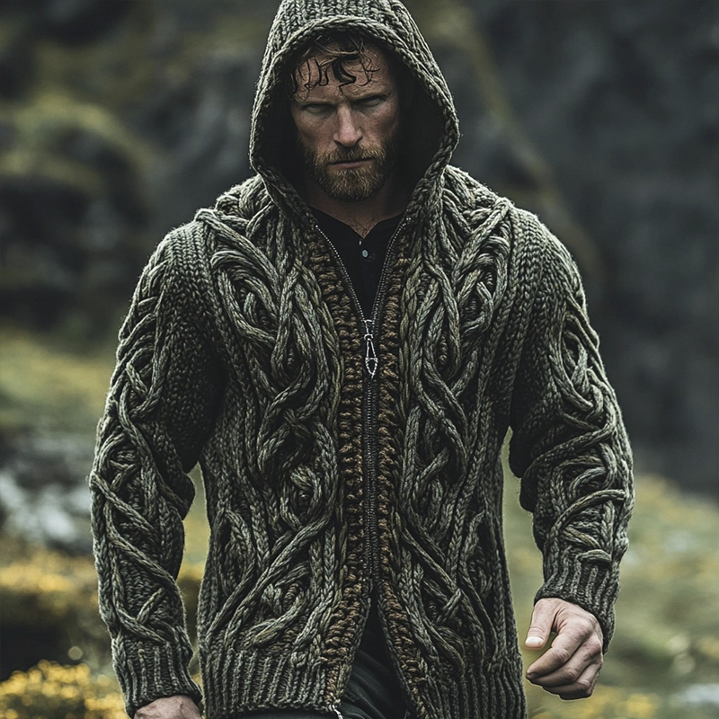 Vintage Celtic Knot Men's Hooded Zipper Sweater