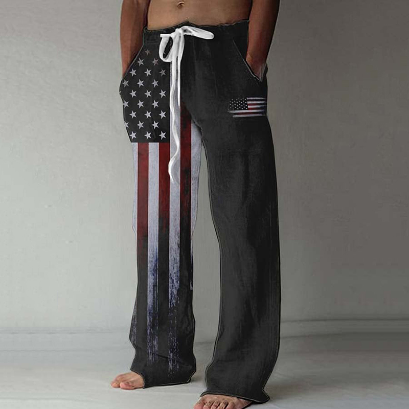 Men's Retro American Flag Independence Day Print Loose Casual Pants