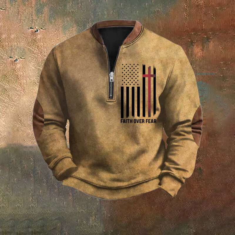 Men's Usa Flag Faith Over Fear Cross Printed Sweatshirt