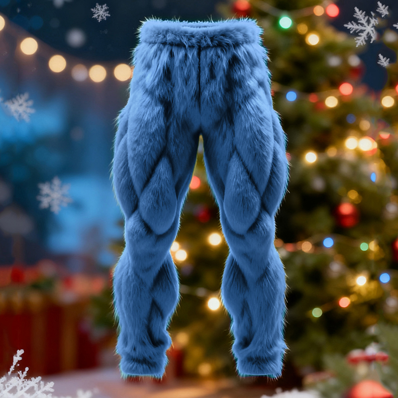 Men's Santa Claus Cosplay Plush Casual Pants