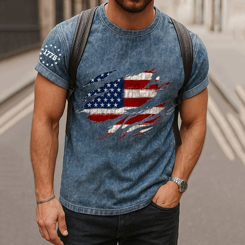 Men's Independence Day Print Crew Neck Short Sleeve T-shirt