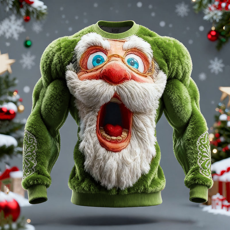 Men's Surprised Santa Claus Print Ugly Sweater