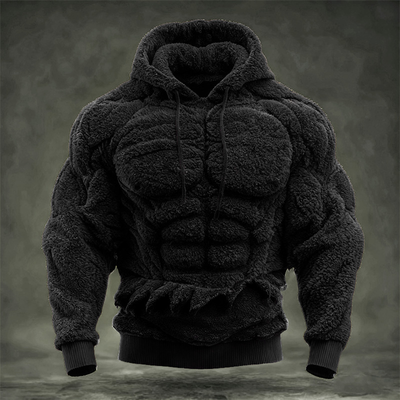 Men's Christmas Green Muscle Line Contrast Cozy Plush Hoodie