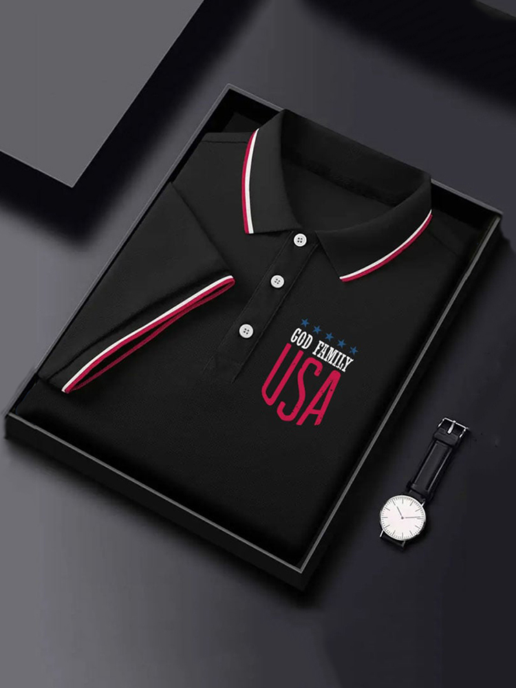 Men's Independence Day Lettering Polo Shirt