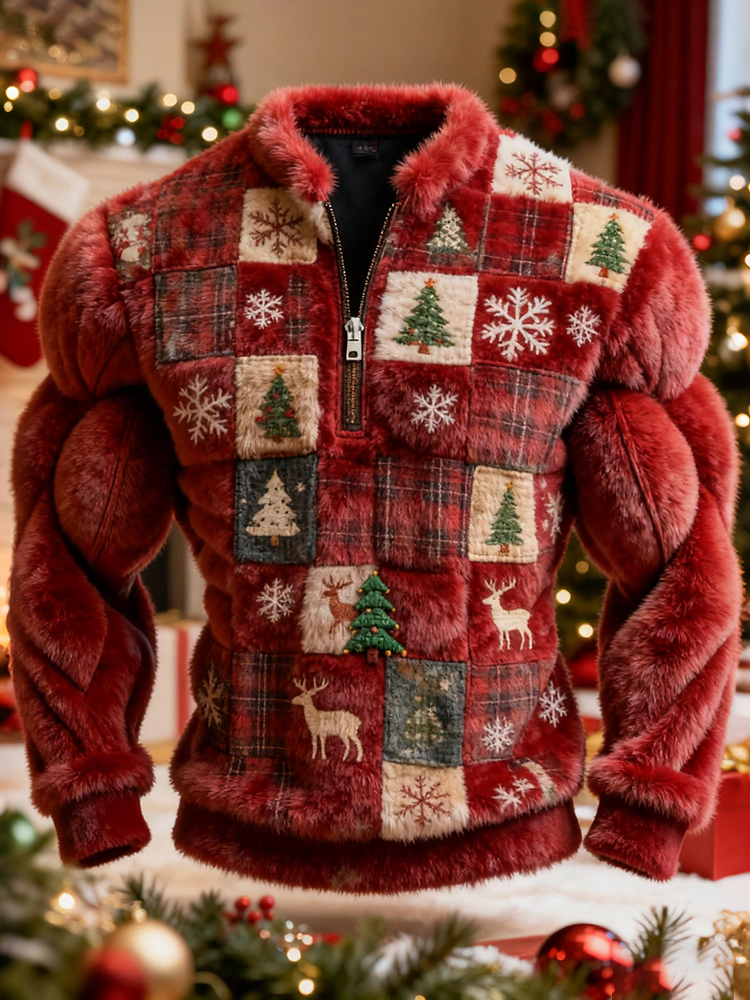 Men's Patchwork Geometric Christmas Color-blocked Print Sweatshirt