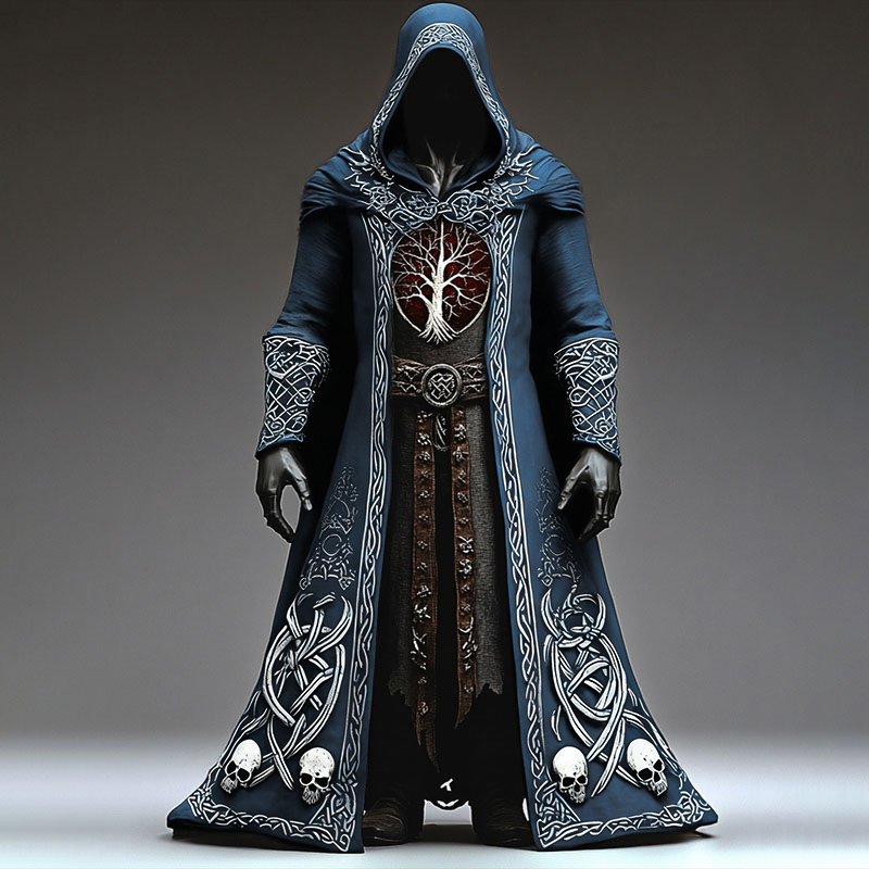 Men's Celtic Knot Skull Embroidered Hooded Cape