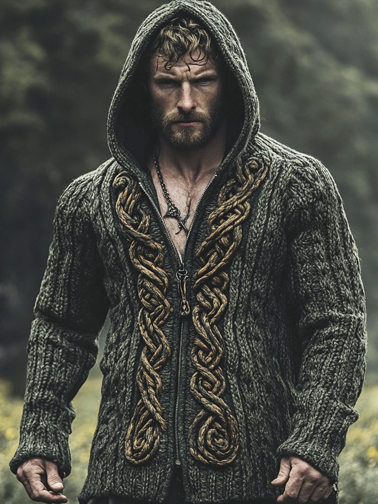 Vintage Celtic Knot Men's Hooded Zipper Sweater