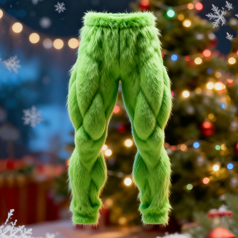 Men's Santa Claus Cosplay Plush Casual Pants
