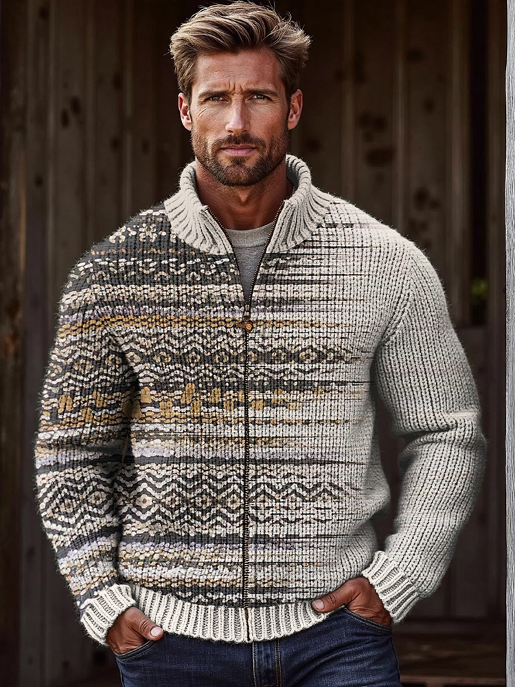 Men's Vintage Western Design Graphic Zip Sweater