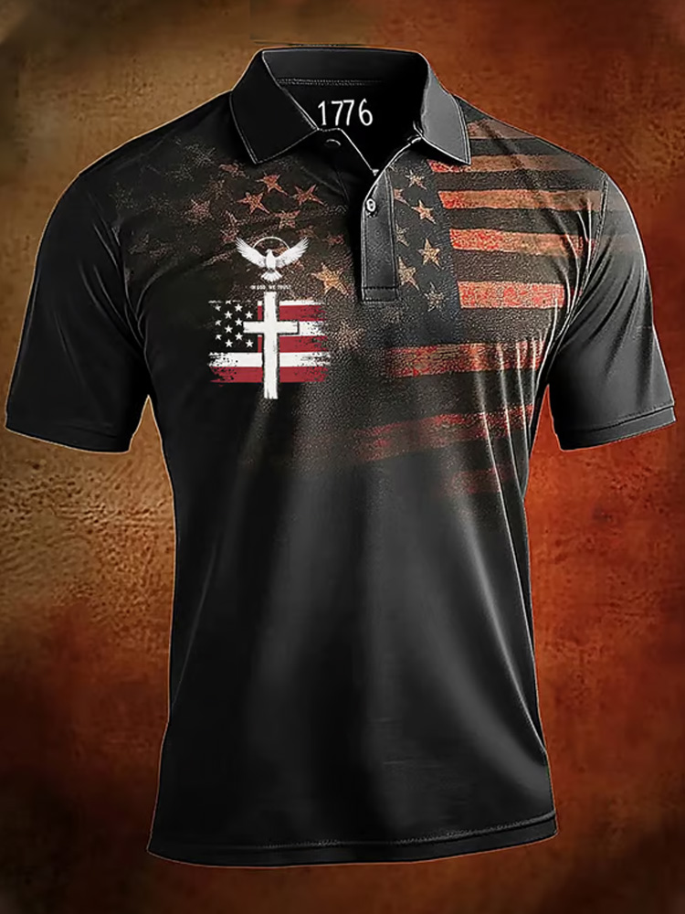 Men's Retro Independence Day Flag Print Polo Shirt