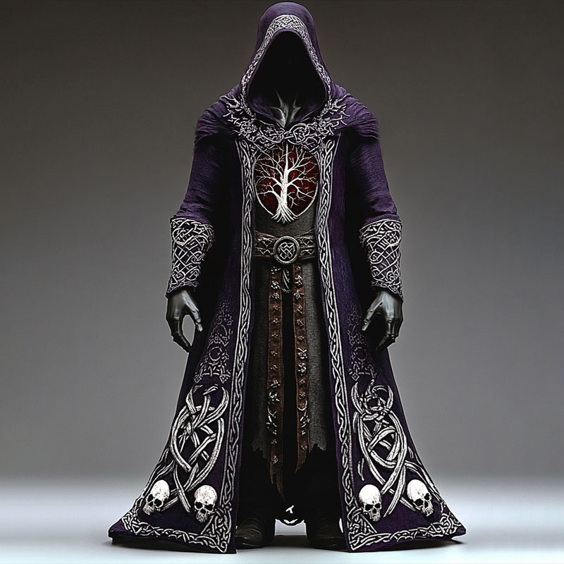 Men's Celtic Knot Skull Embroidered Hooded Cape