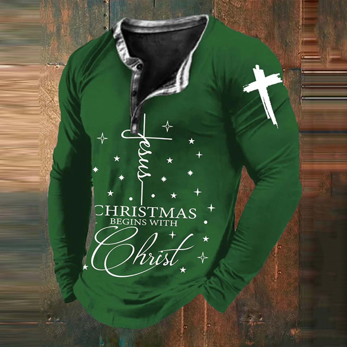 Men's Christmas Cross Faith Print  Long Sleeve T-Shirt