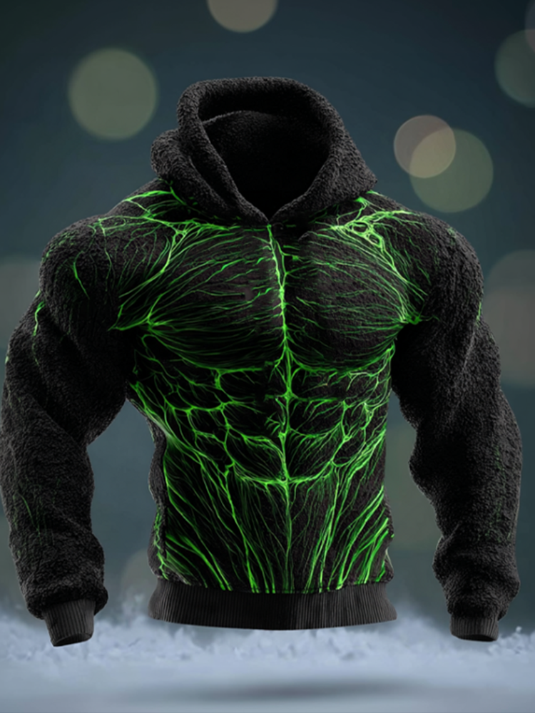 Men's Christmas Muscle Gold Line Art Hooded Sweatshirt