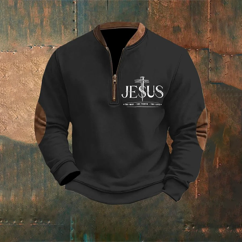 Men's Faith Over Fear Printed Zip Collar Sweatshirt