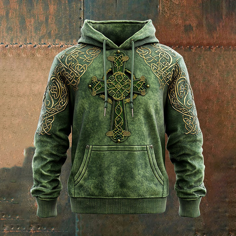 Men's St. Patrick's Day Shamrock Cross Art Print Casual Hoodie