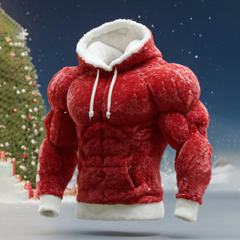 Men's Christmas Muscle Art Flannel Warm Hoodie