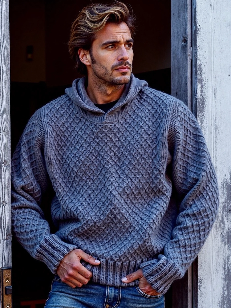 Men's Retro Cross Pattern Hooded Sweater