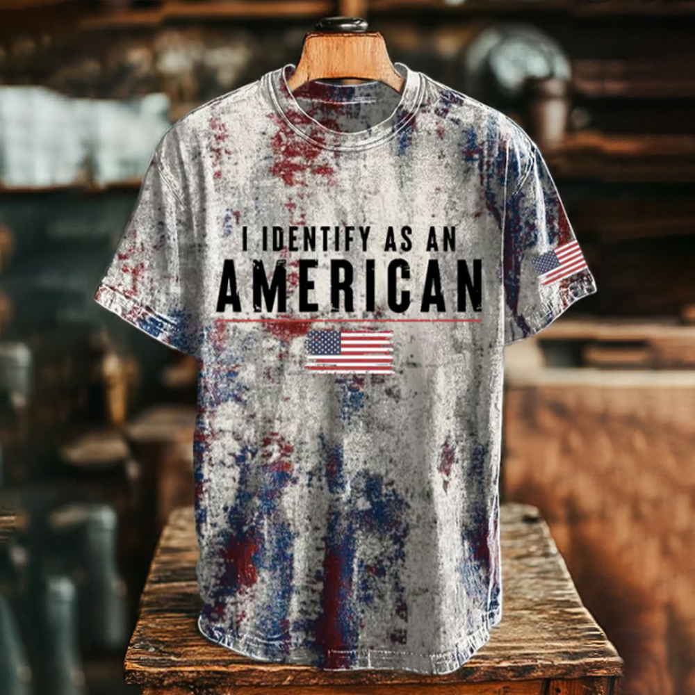 Men's Vintage I Identify As An American Printed Round Neck T-shirt