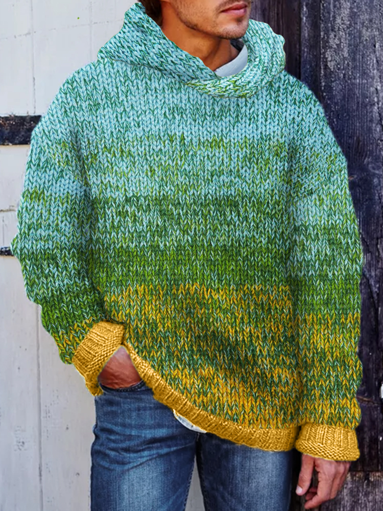 Men's Irish Inspired Gradient Art Crochet Cozy Hooded Sweater