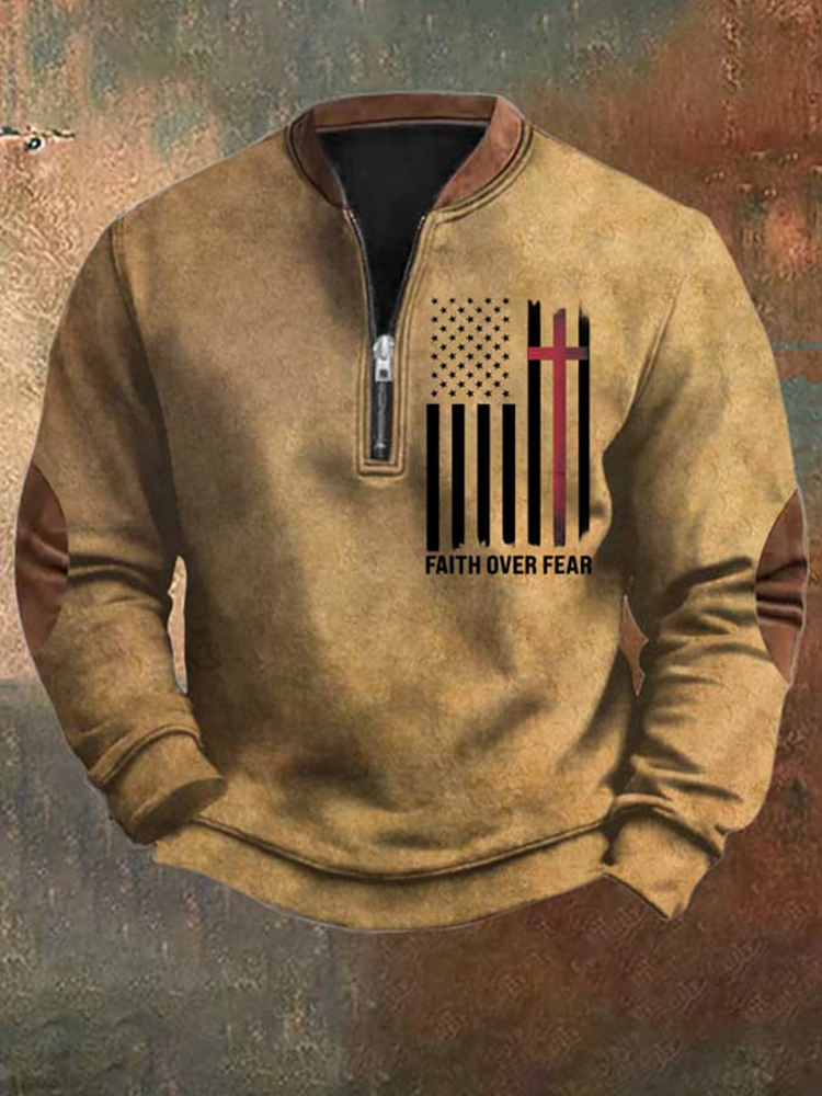 Men's Usa Flag Faith Over Fear Cross Printed Sweatshirt