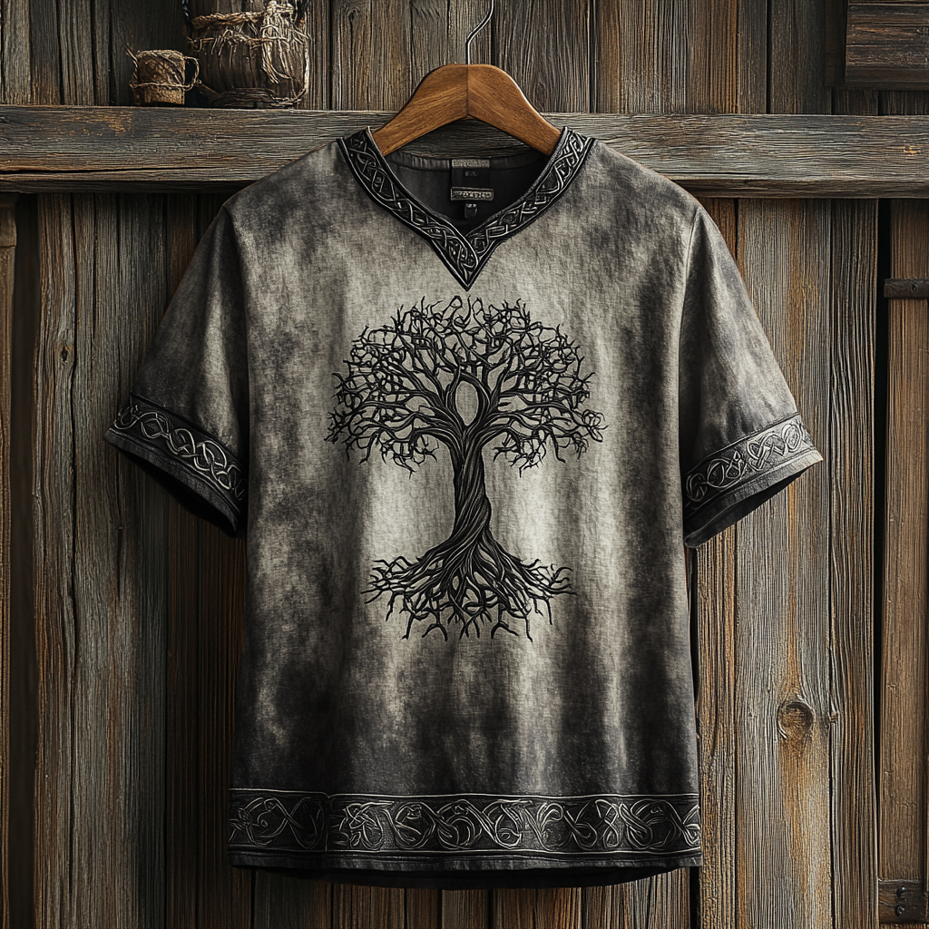 Men's Viking Celtic Knot Art Linen V-neck T Shirt