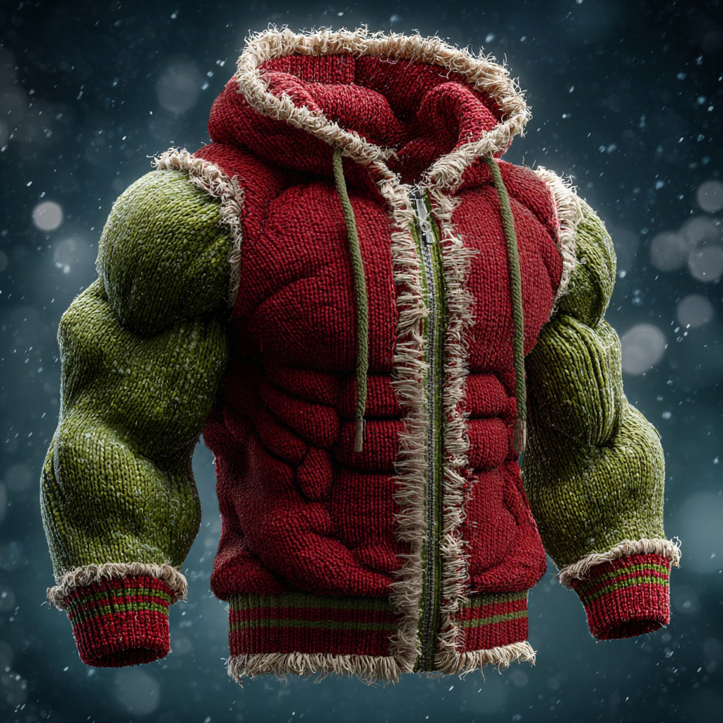 Muscular Men's Christmas Color Block Knitted Fur Collar Hooded Sweater
