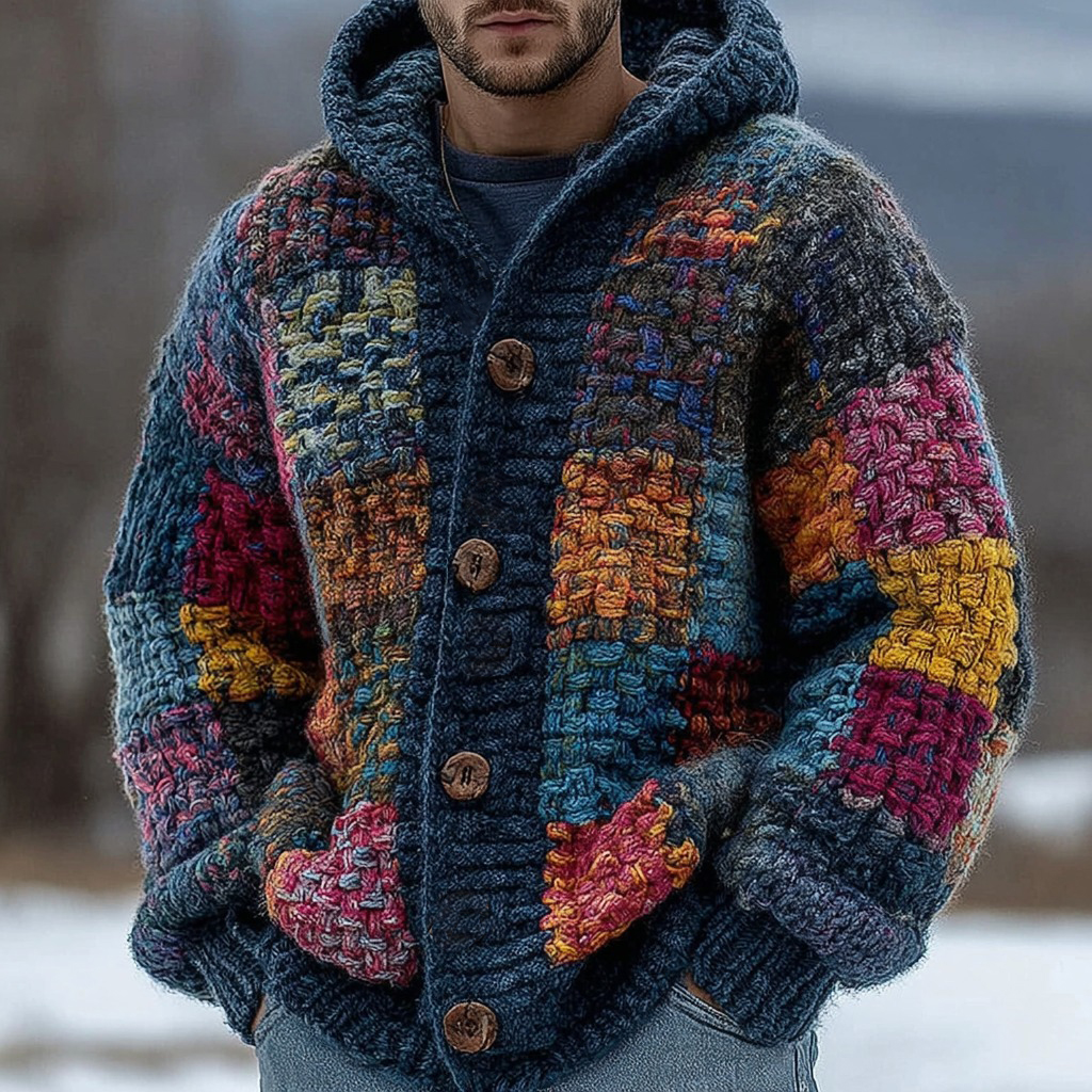 Men's Fair Isle Knit Jacquard Button Hooded Sweater