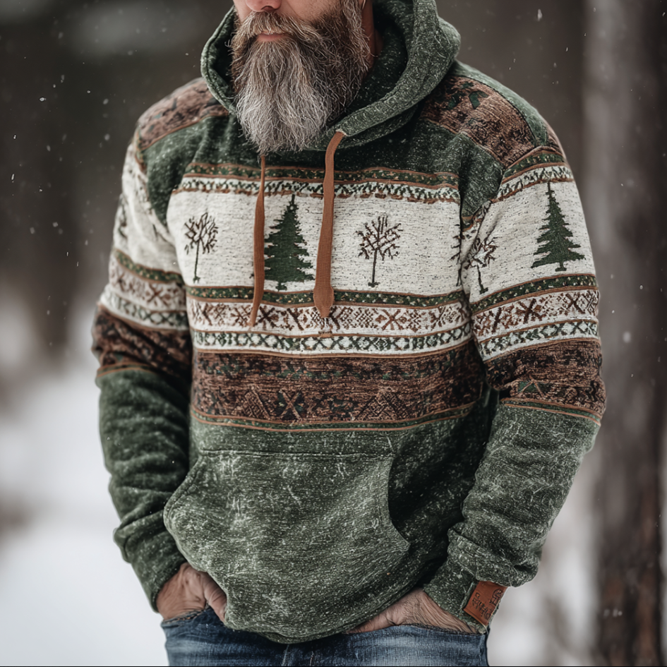 Men's Retro Christmas Print Hooded Sweatshirt