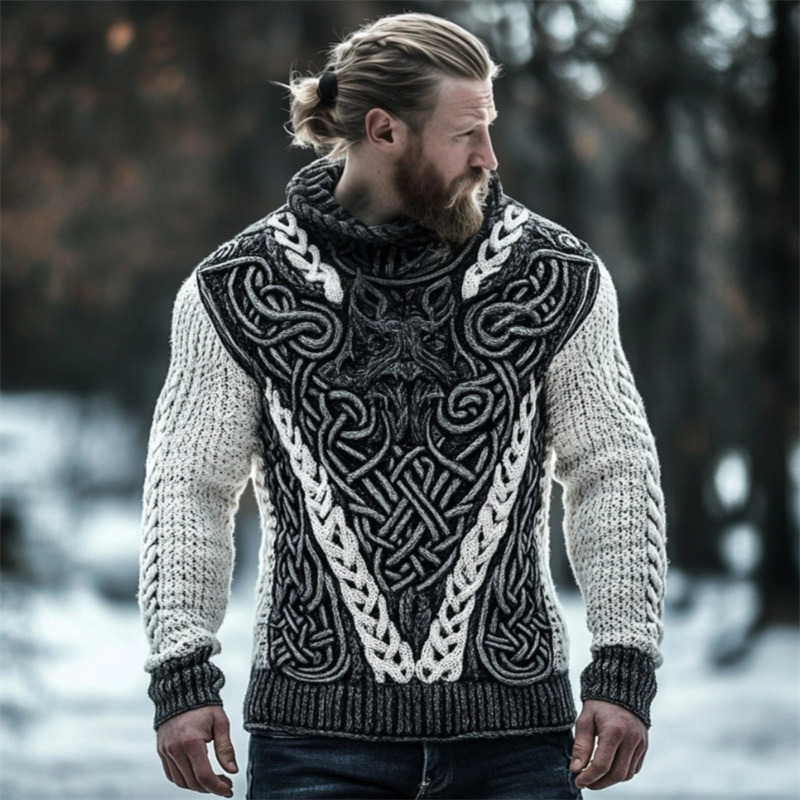 Men's Viking Wolf Inspired Celtic Chunky Turtleneck Sweater