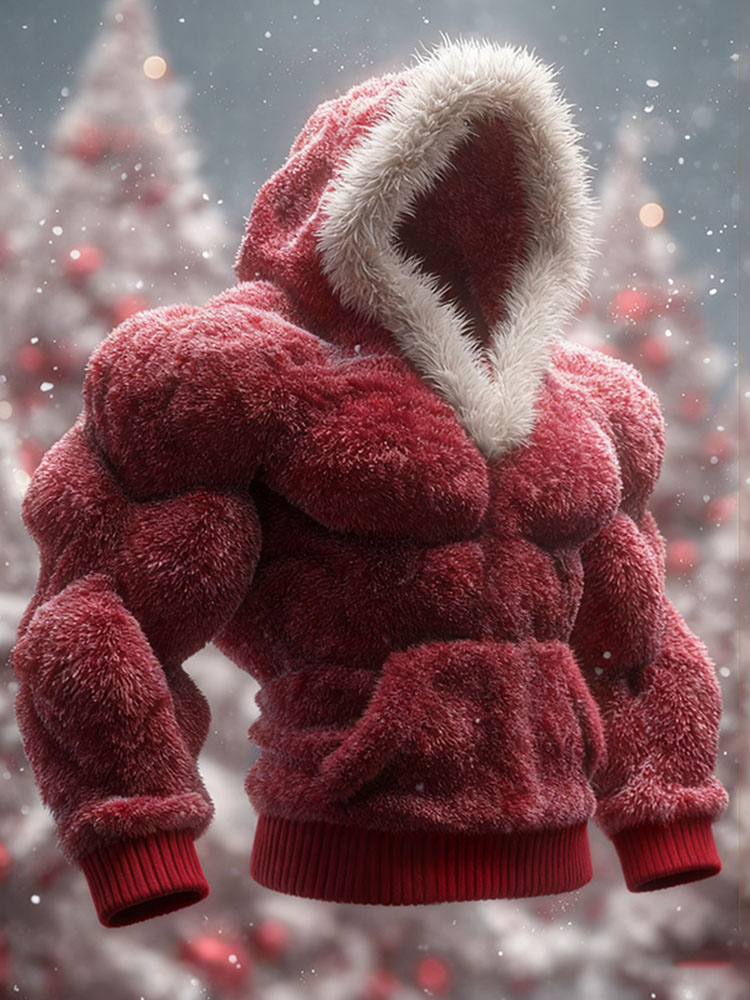 Men's Christmas Knitted Fur Collar Hooded Sweater