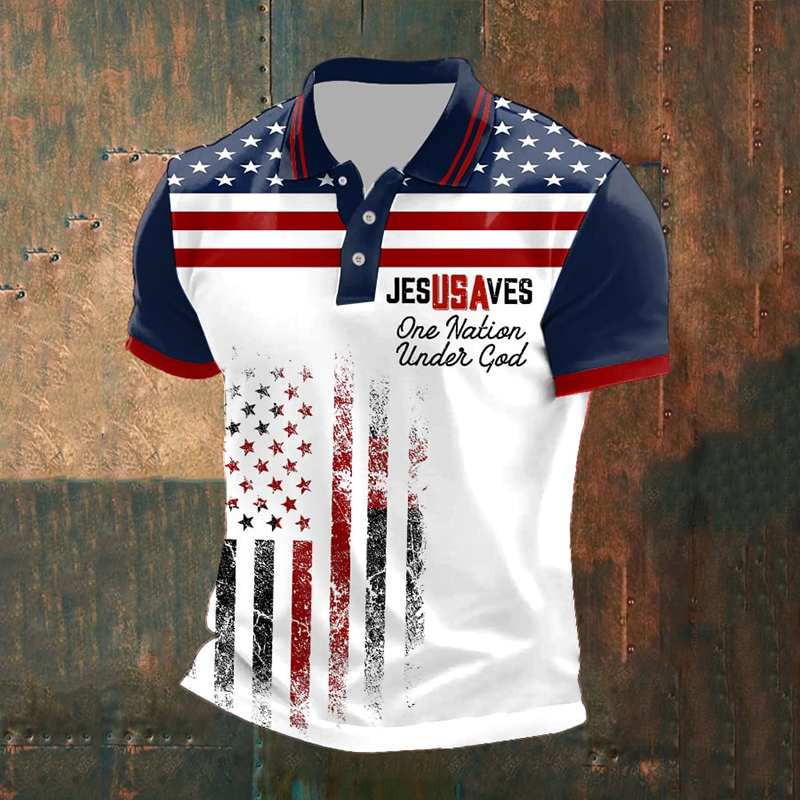 Men's Jesus Saves Usa Print Polo Shirt