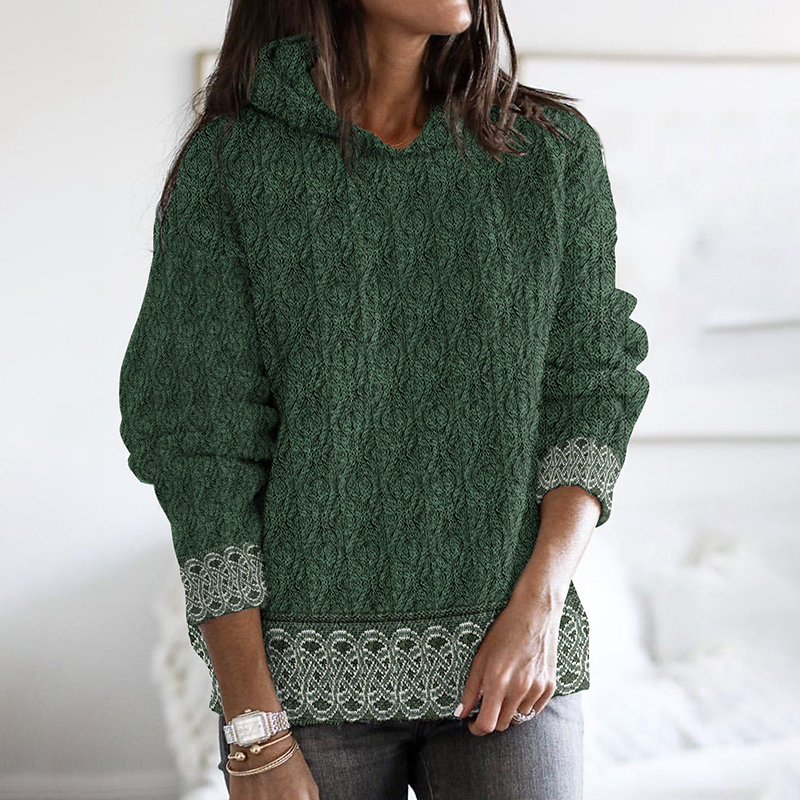 Women'S Celtic Knotted Creative Patchwork Hooded Aran Sweater