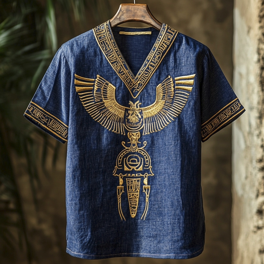 Egyptian Mystery Totem Men's Linen V-neck T-shirt