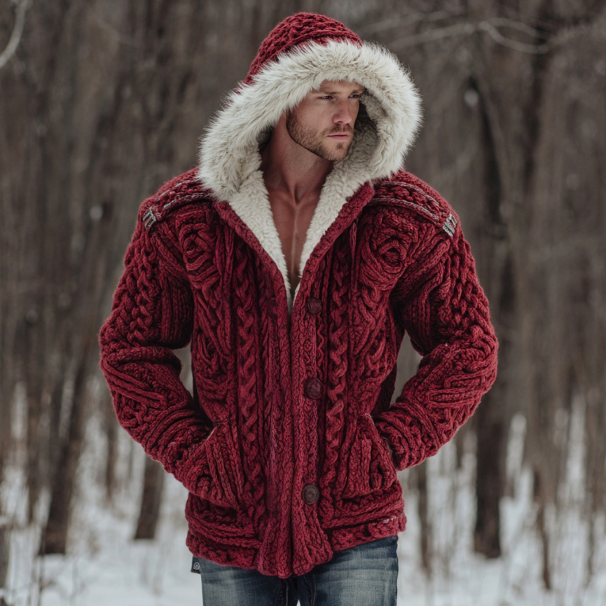 Men's Vintage Men's Christmas Santa Celtic Art Knit Hooded Sweater