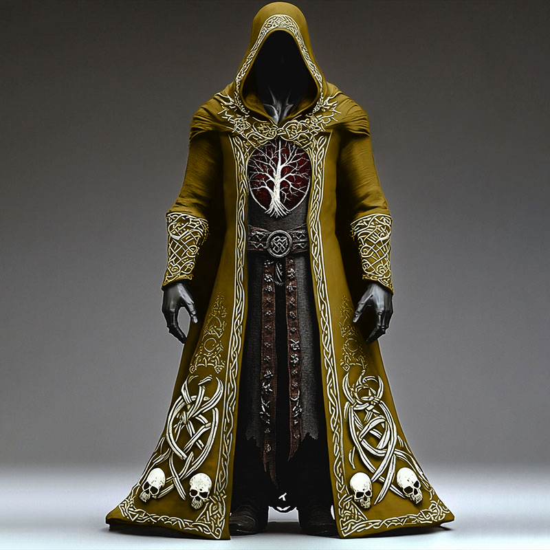 Men's Celtic Knot Skull Embroidered Hooded Cape