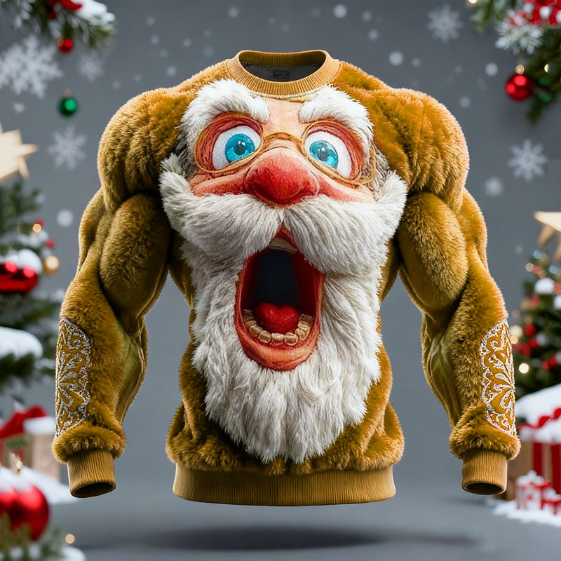 Men's Surprised Santa Claus Print Ugly Sweater