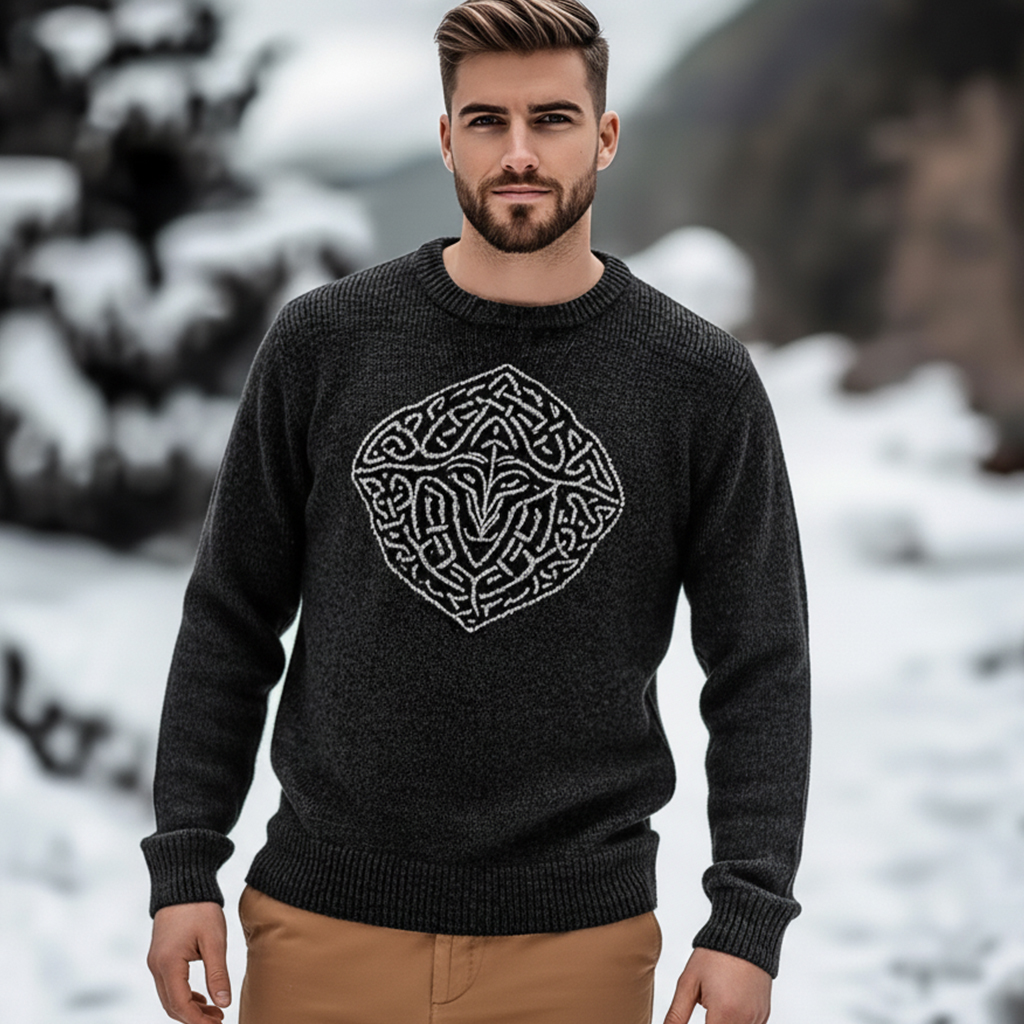 Men's Viking Kyle Style Thickened Fur Collar Zip-up Sweater