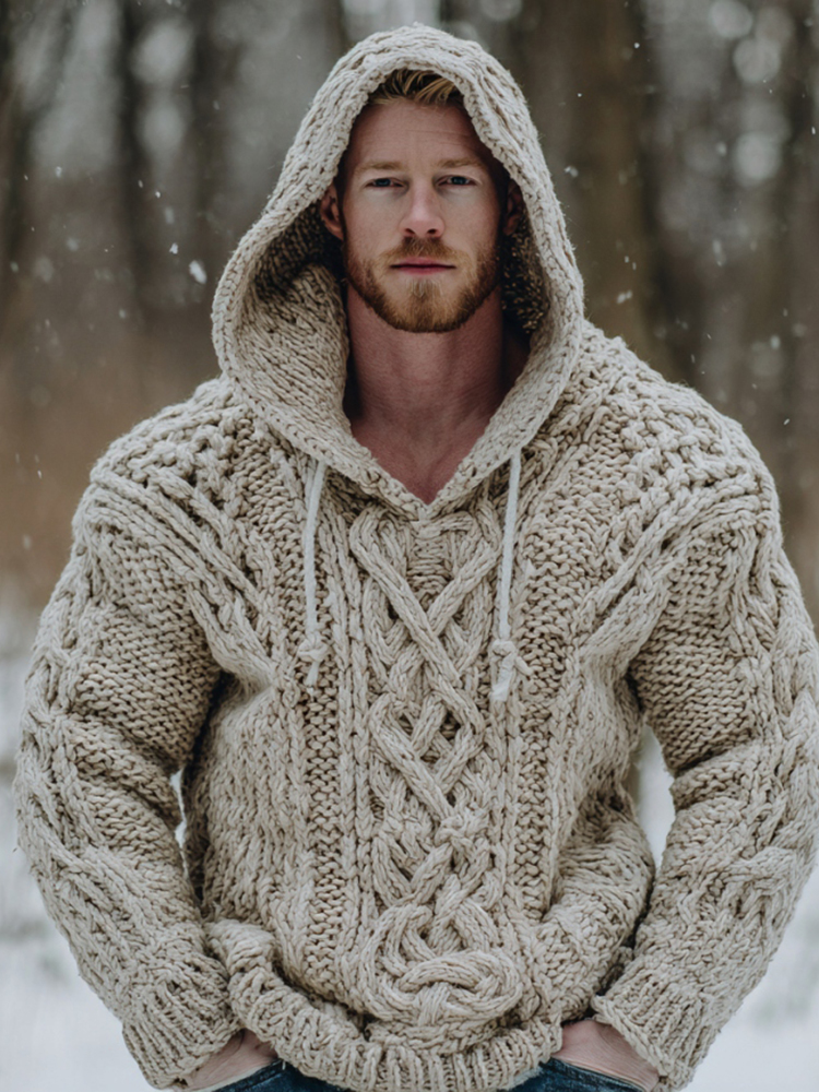 Vintage Fairman Island Jacquard Thick Warm Hooded Sweater