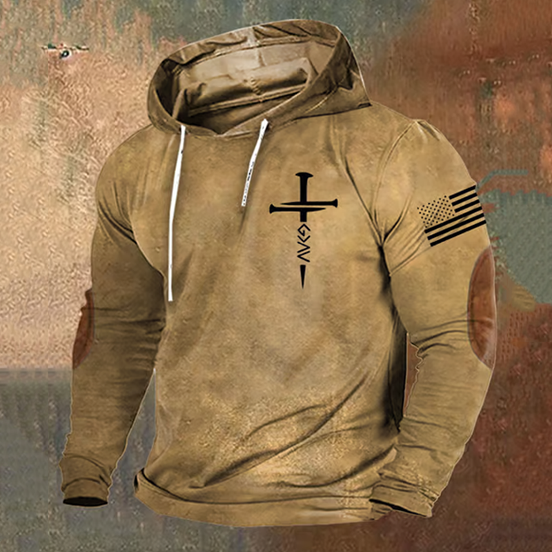 Men's Western Faith Cross Print Hoodie