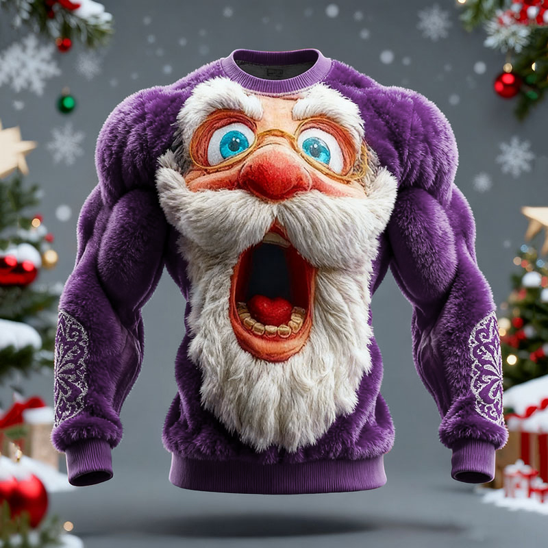 Men's Surprised Santa Claus Print Ugly Sweater